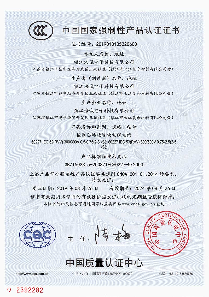 國標(biāo)RVV電線證書-中文版